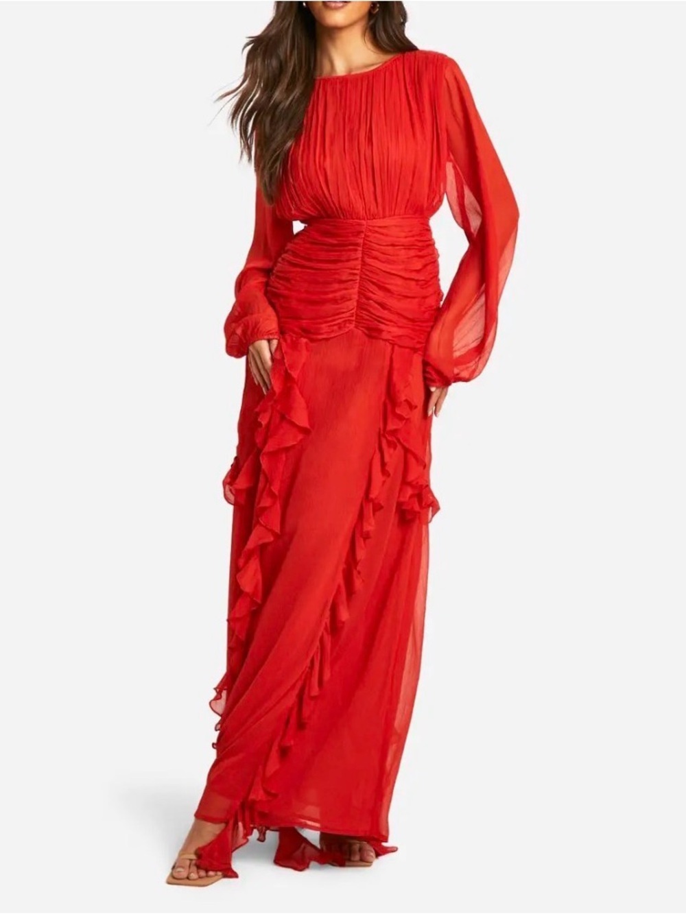 NWT Boohoo Russet Crinkle Chiffon Maxi Dress Size US 8